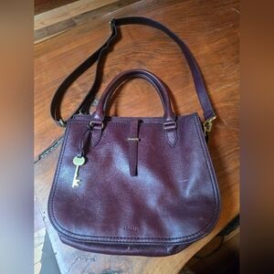 Fossil Crossbody Ryder Satchel Purse Purple/maroon/plum